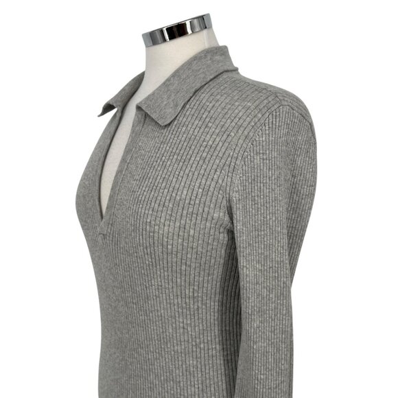 Paige Catarina Ribbed Collared Fitted Sweater Chromium Gray Size Large - Picture 4 of 12